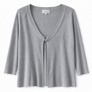 Chicos Silver Size 3 XL Metallic Ribbed Knit Cardigan Sweater 3/4 Sleeve